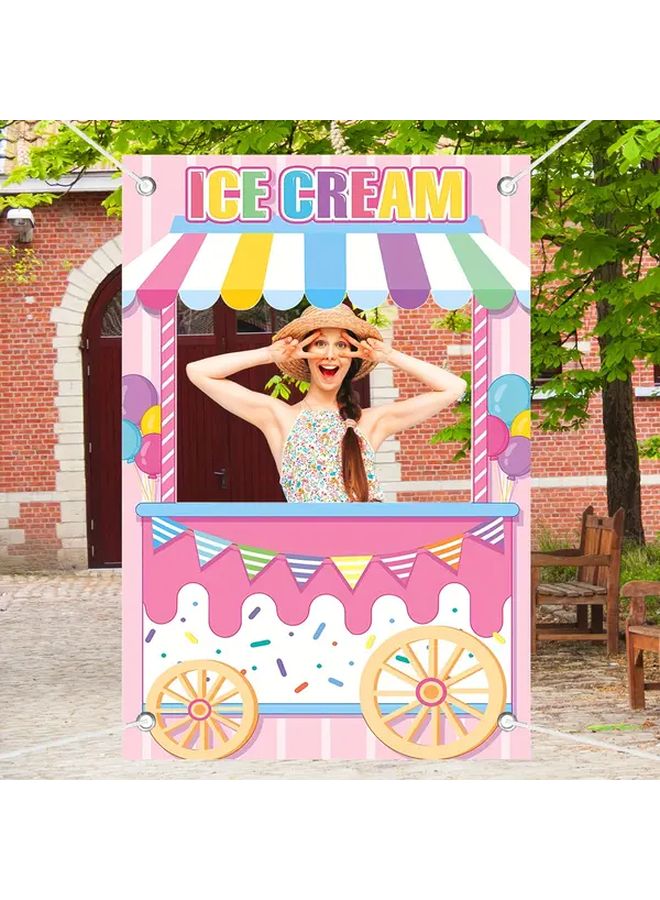 Sweet Ice Cream Shop Party Backdrop 59.1x39.4 Inch Polyester Banner for Birthday Photo Props Decor - Image 5