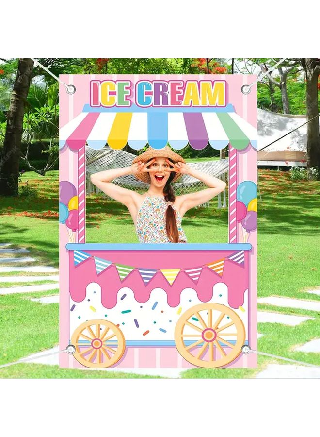 Sweet Ice Cream Shop Party Backdrop 59.1x39.4 Inch Polyester Banner for Birthday Photo Props Decor - Image 4