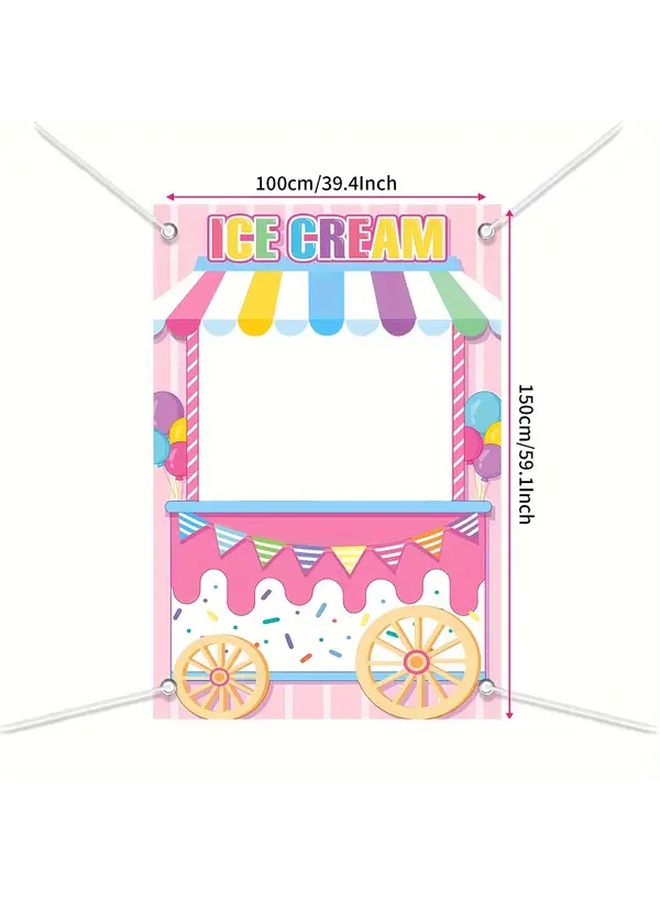 Sweet Ice Cream Shop Party Backdrop 59.1x39.4 Inch Polyester Banner for Birthday Photo Props Decor - Image 3