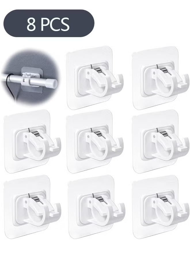 8-Piece Self Adhesive Curtain Rod Bracket, No Drill Drapery Hooks Holder, Plastic Easy Sticky Curtain Rod Hooks for Kitchen, Bathroom, Hotel (White)  - Image 1