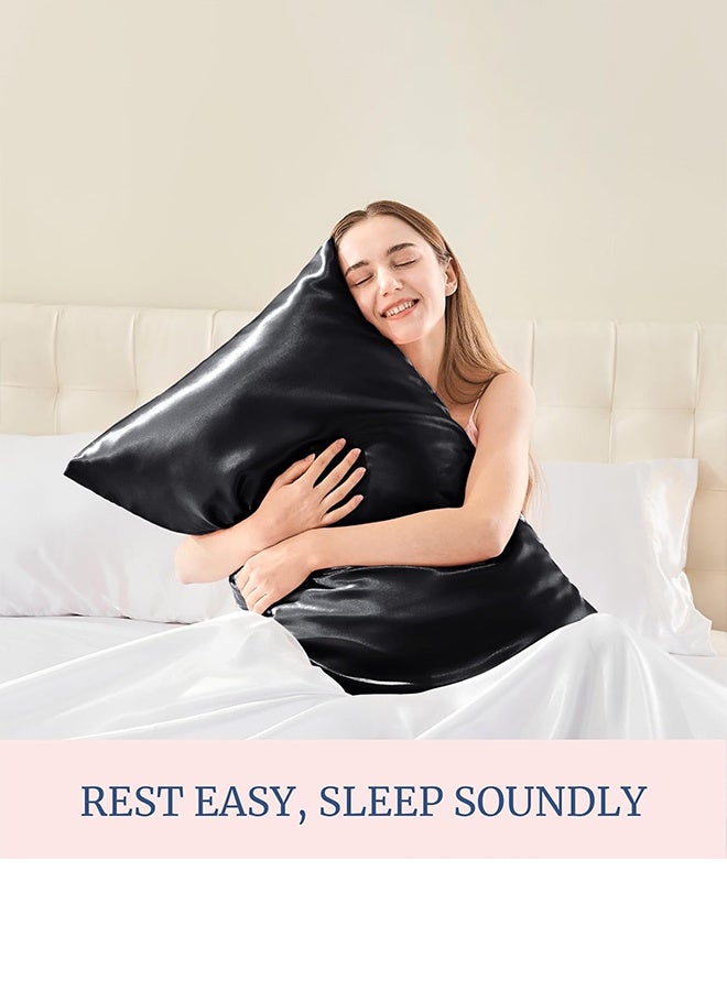 طبيعي التوت والحرير حقيبة وسادة زخرفية فاخرة 6A سرير زخرفي غطاء وسادة مغلف صلب نمط الوسادة النقية الفاخرة (الأسود) - Image 2