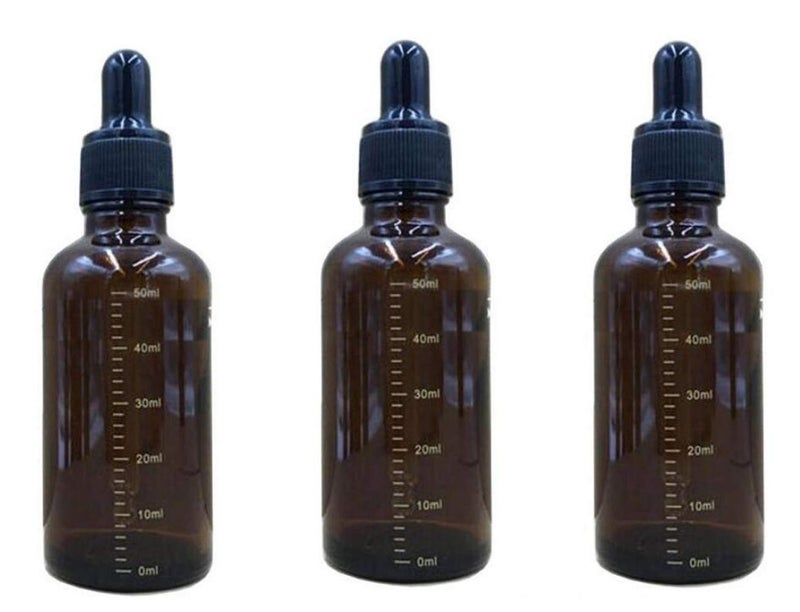 Natuworld 3PCS 50ml/1.7oz Amber Glass Graduated Measurement Dropper Bottle Vials Empty Refillable Storage Container Jar with Black Rubber Cap and Glass Eye Dropper for Essential Oil Aromatherapy - Image 1