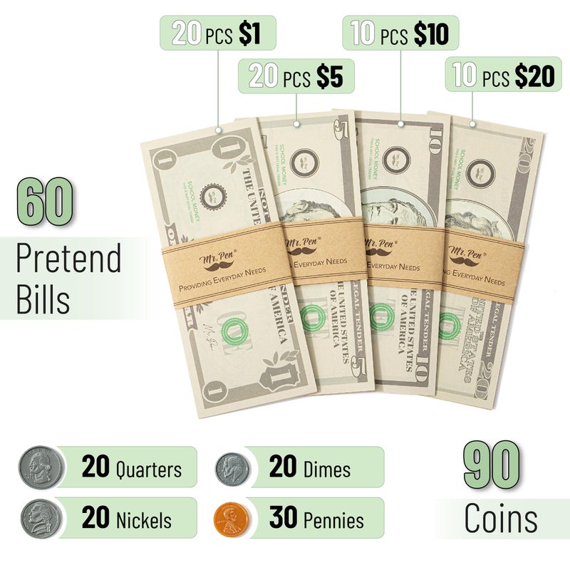 Mr. Pen- Play Money for Kids, 150 Pcs, Ages 3+, Toy Money, Money Games, Fake Money for Kids, Pretend Money, Toddler Learning Money, Kids Play Money, Realistic Money, Fake Cash, Coins for Kids - Image 2