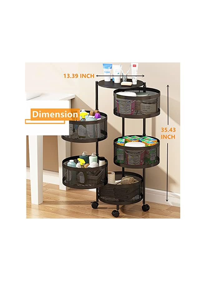 Zaboon Vegetable Basket Rotating Rack With Wheelshousehold Storage Shelf For Kitchen Living Fruit Vegetable Snack Stand Rotating Standing Fruit Basket Rotating Shelf Kitchen Organizer - Image 2