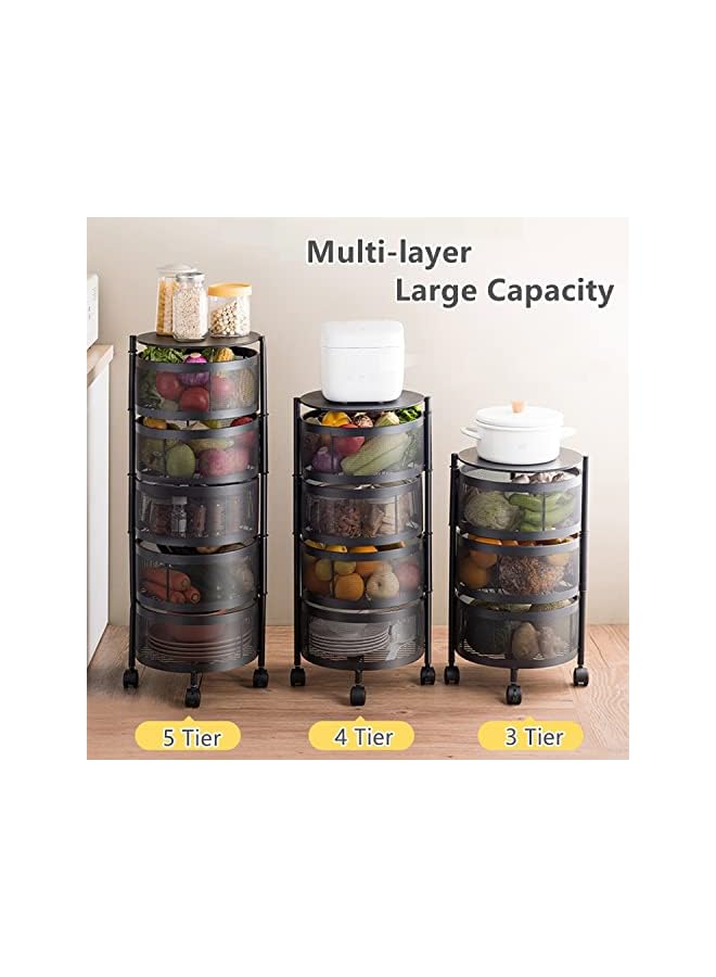 Zaboon Vegetable Basket Rotating Rack With Wheelshousehold Storage Shelf For Kitchen Living Fruit Vegetable Snack Stand Rotating Standing Fruit Basket Rotating Shelf Kitchen Organizer - Image 3