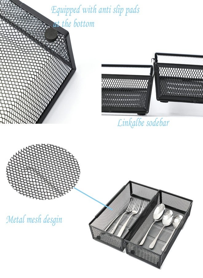 YFEEN Silverware Organizer ，Mesh Cutlery silverware Tray for Drawer，Tool tray organizer,Utensil Flatware Tableware Organizer for Kitchen,Office,with Non-slip,Fits Standard Drawer,(6x12 IN) 6PSC,Black - Image 3