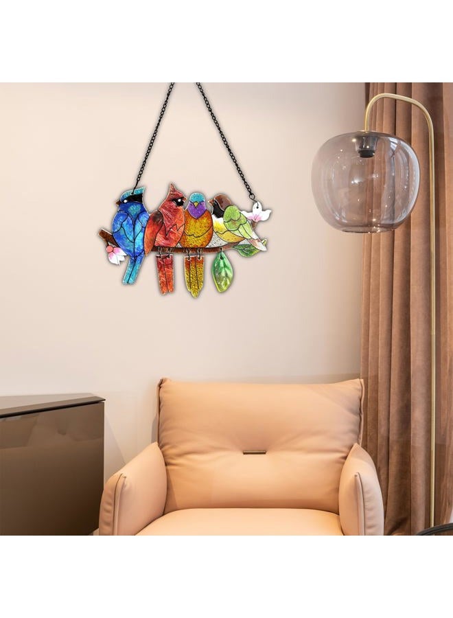DASTOLL Stained Glass Window Hanging - Hummingbird on Branch Suncatcher Hand-Painted Double Side Stain Glass Cardinal Gifts Sun Catcher for Windows Doors Room Outdoor Home Decoration - Image 2