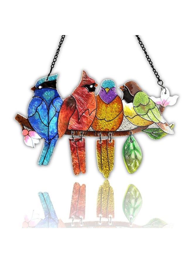 DASTOLL Stained Glass Window Hanging - Hummingbird on Branch Suncatcher Hand-Painted Double Side Stain Glass Cardinal Gifts Sun Catcher for Windows Doors Room Outdoor Home Decoration - Image 1