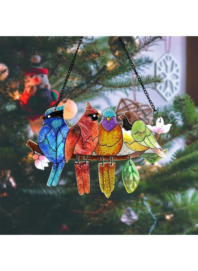 DASTOLL Stained Glass Window Hanging - Hummingbird on Branch Suncatcher Hand-Painted Double Side Stain Glass Cardinal Gifts Sun Catcher for Windows Doors Room Outdoor Home Decoration - Image 4