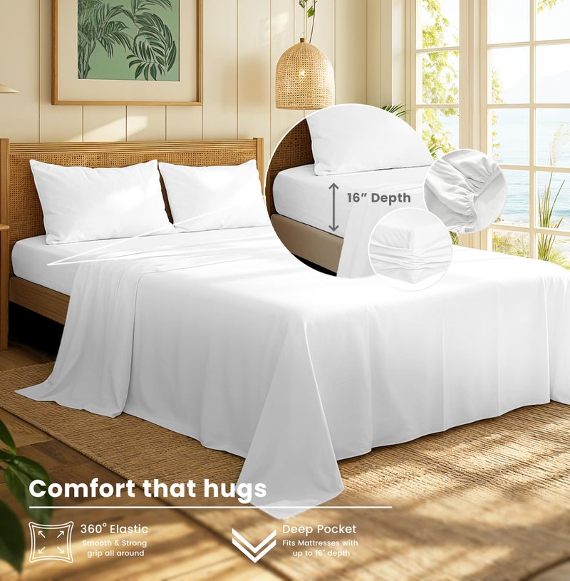 RUVANTI 100% Cotton Flannel Sheets Full Size - 4 Piece Warm, Soft & Breathable, Deep Pocket, Double Brushed Cozy All Season Bedding Set, White - Image 3