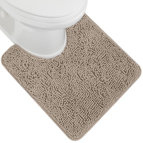 GORILLA GRIP Plush Absorbent Shaggy Chenille Bath Rug Mat for Oval Toilet Base with Rubber Backing, Machine Washable Rugs, Soft Microfiber Contour Mats for Toilets, Bathroom Decor, Gray Beige - Image 1