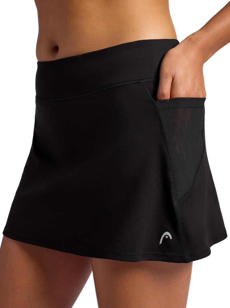 HEAD Womenâ€™s Crosscourt Mesh Panel Skort, Standard Fit, 13â€ Inseam, Mid-Rise, Stretch Midweight Material, Built-in Compression Shorts with Pockets, Black, Large - Image 4