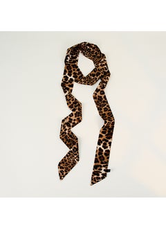 Luxurious Slim Silk-Like Scarf Ribbon Yellow coffee leopard print