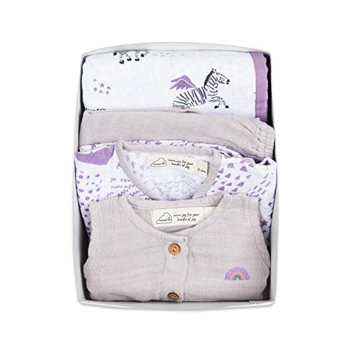 Masilo 100% Organic Cotton Muslin Snuggle Gift Set for New Born Boys and Girls-Baby Romper/Kimono Lounge Set/Stroller Blanket (70 x 70cm)-6-12 Months-Zebra - Image 1