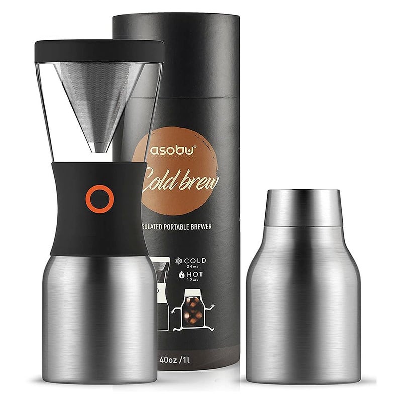 asobu asobu Coldbrew Portable Cold Brew Coffee Maker With a Vacuum Insulated 34oz Stainless Steel 188 Carafe Bpa Free Silver 