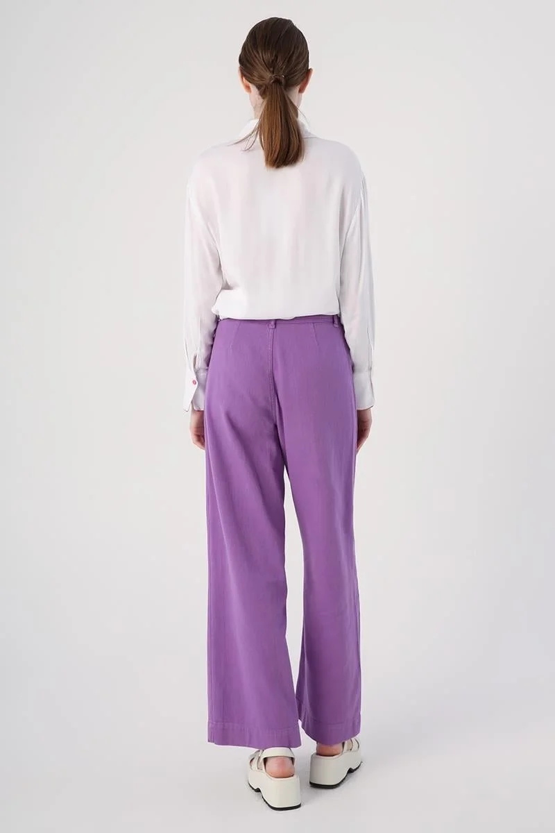 Allday PURPLE-100% Cotton High Waist Wide Leg Trousers