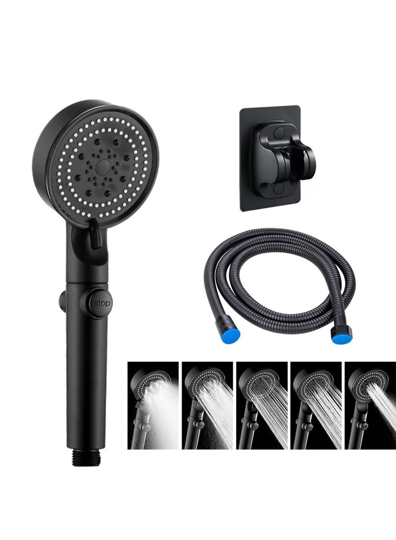 Relex Shower Head Set, High Pressure with 1.5M Hose, Modern Handheld Design Shower Head with Holder, 5 Jet Types for Spa, Bathing (Black) - Image 1