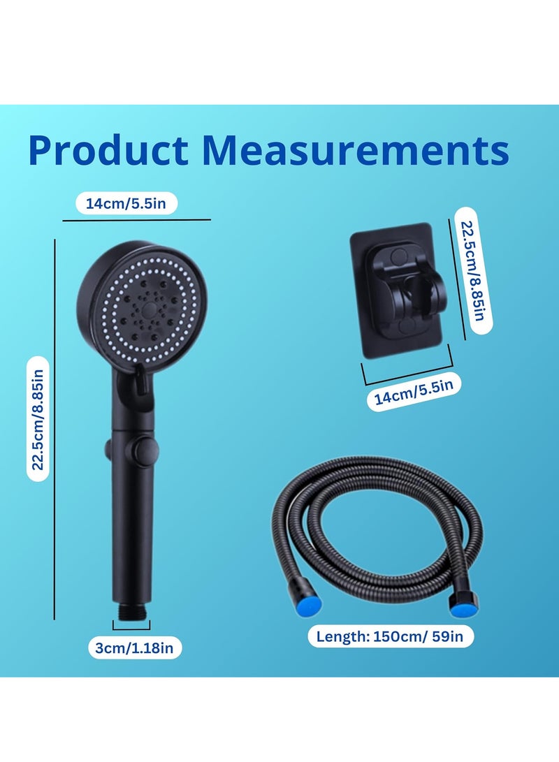 Relex Shower Head Set, High Pressure with 1.5M Hose, Modern Handheld Design Shower Head with Holder, 5 Jet Types for Spa, Bathing (Black) - Image 4