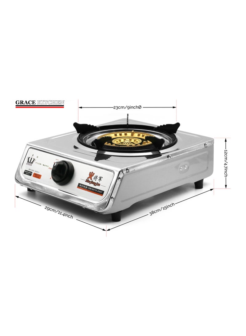 Grace Portable Gas Stove Single Burner Cooker LPG Camping Wok Stainless Steel 4kW Indoor & Outdoor Stainless Steel - Image 2