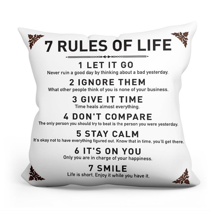 IHopes Rustic Inspirational Quotes Pillow Covers 7 Rules of Life Pillow Case Cushion Cover for Sofa Couch Dorm Room Home Decor Gifts Best GraduationBirthday 18x 18Inch