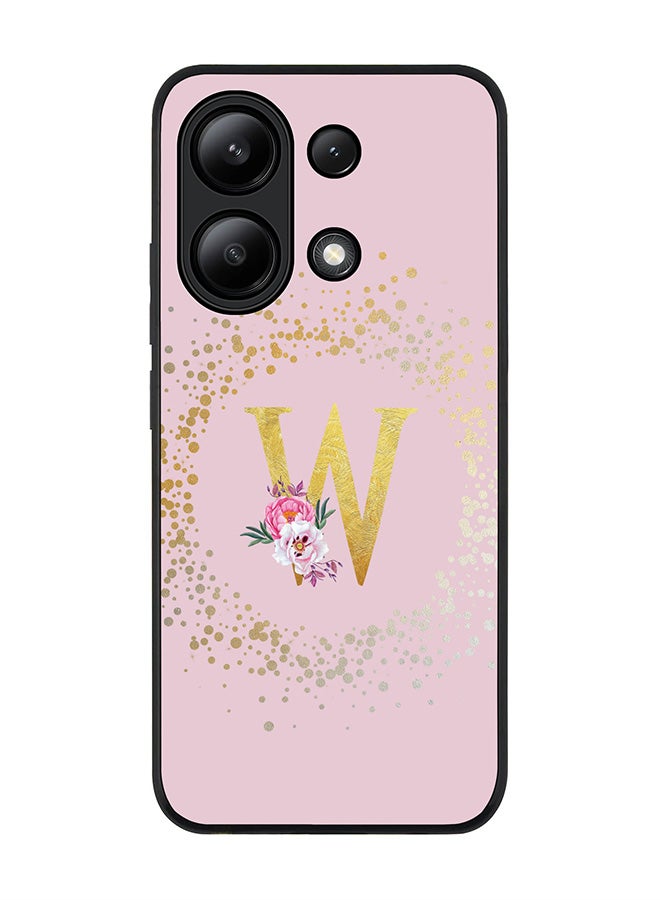 Stylizedd Rugged Black edge case for Xiaomi Redmi Note 13 4G, Slim fit Cover Custom Monogram Initial Letter Floral Pattern Alphabet - W  (Pink ) - Image 1