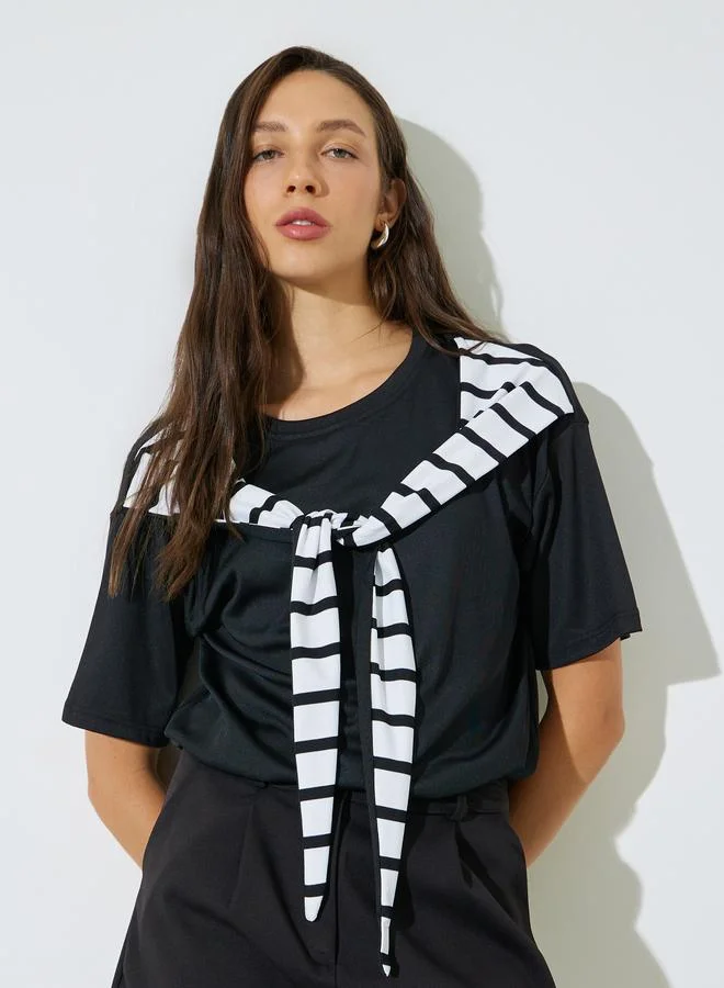 Styli Black Striped Overlay Oversized Knit Top