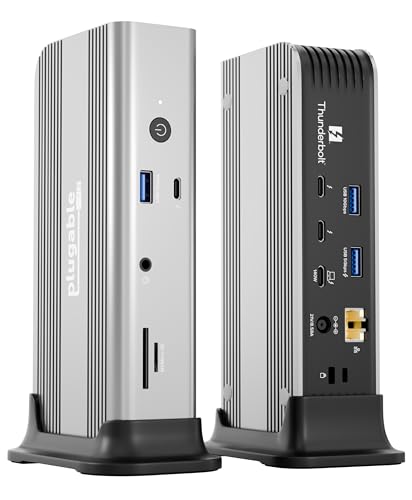 Plugable Thunderbolt 5 Docking Station for MacBook Pro and Windows, 140W Charging, Dual 6K@60Hz Mac, Dual 8K Windows, 80/120Gbps, 3X Thunderbolt 5 Ports, 2.5GbE, Driverless (TBT-UDT3) - Image 1