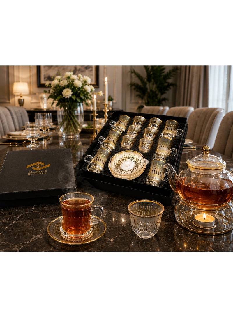 ALSAHAH Luxury 18-Piece Tea & Coffee Cups Set – 6 Glass Tea Cups with Handles + 6 Glass Saucers + 6 Coffee Cups – Perfect for Serving & Hospitality - Image 4