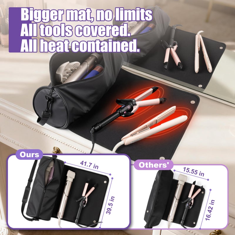 MIUONO Hair Tools Travel Bag, Hair Tool Organizer with Large Heat Resistant Mat, Hair Dryer Curling Iron Travel Case for Flat Irons, Straighteners and Haircare Accessories - Image 3