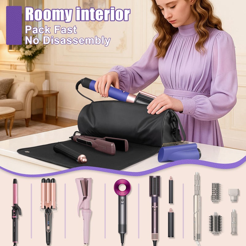MIUONO Hair Tools Travel Bag, Hair Tool Organizer with Large Heat Resistant Mat, Hair Dryer Curling Iron Travel Case for Flat Irons, Straighteners and Haircare Accessories - Image 4