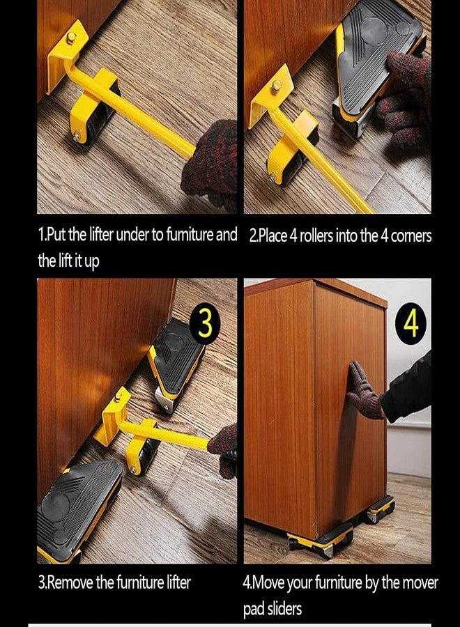 SEVEN SPACE SEVENSPACE Heavy Duty Furniture Lifter With 4 Sliders for Easy and Safe Moving - 5 Pack Object Mobile Mover Household Hand Tool Set - Image 4