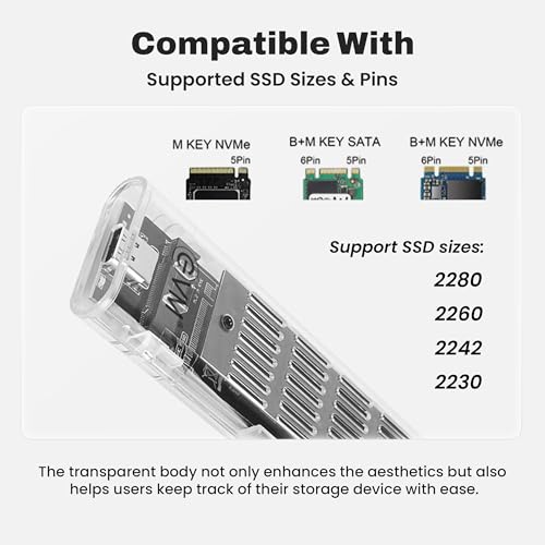 EVM M.2 SSD Enclosure USB 3.1 Gen 2 Type-C | NVMe SATA Dual Protocol | 10Gbps High Speed | Supports 2280 2260 2242 2230 | External SSD Case | 1 Year Warranty (EVM-CG-003) - Image 3