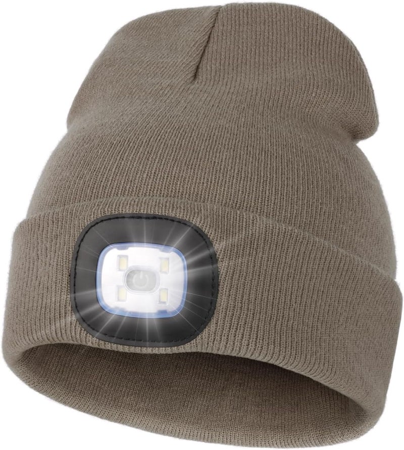 MELASA Unisex Hat with Light, USB Rechargeable Hands Free Headlamp LED Beanie, Winter Gifts for Men Dad Father Husband Him - Image 1