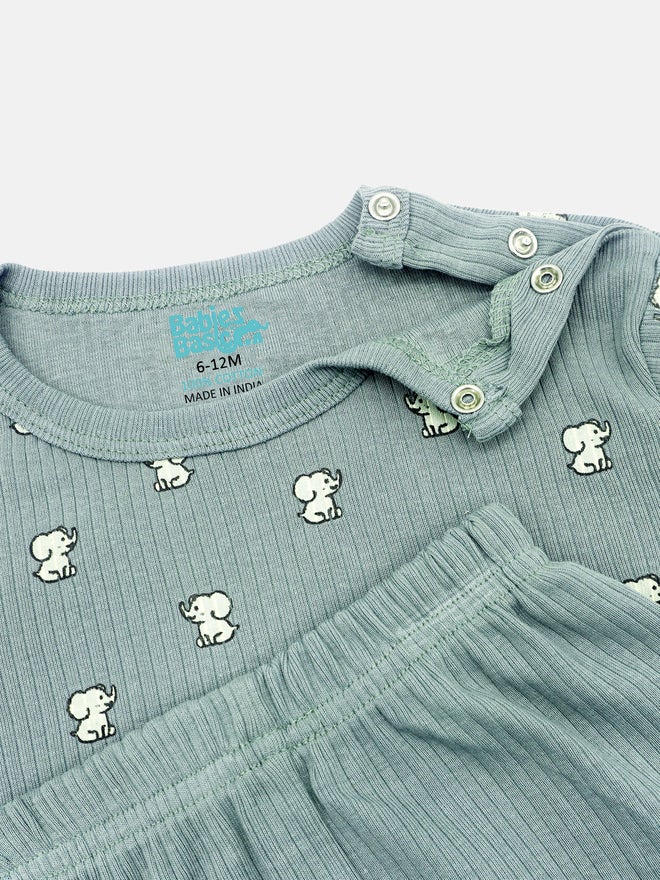 Babies Basic Premium Ribbed Cotton Printed Short Sleeves T-Shirt and Pyjama Set - Image 5