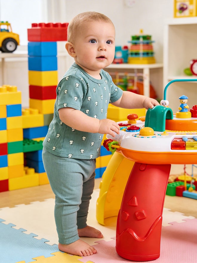 Babies Basic Premium Ribbed Cotton Printed Short Sleeves T-Shirt and Pyjama Set - Image 2