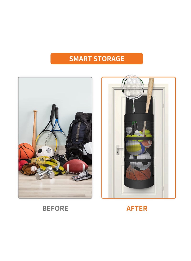 KASTWAVE Over The Door Hanging Sports Equipment and Ball Storage, Ball Storage with Metal Hook, Sports Equipment Organizer for Hold Soccer Basketball Football Volleyball Tennis and Toys - Image 3