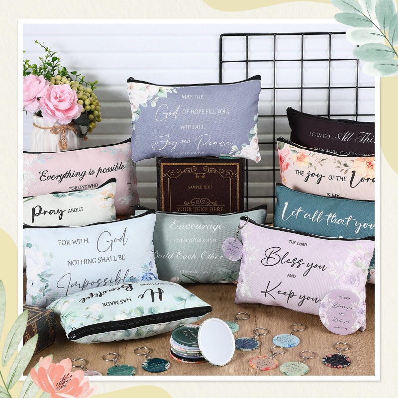 Dansydaisy 60 Pcs Christian Gifts for Women Religious Gifts Include 20 Canvas Makeup Bags 20 Bible Verse Mini Mirror 20 Inspirational Bible Keychains Church Favors for Women Mother Sister(Classic) - Image 2