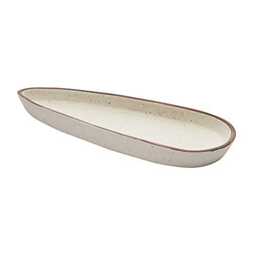 miah decor MD-317 Handcrafted Matt Finish Almond Shaped Biege Stoneware Platter - Image 2