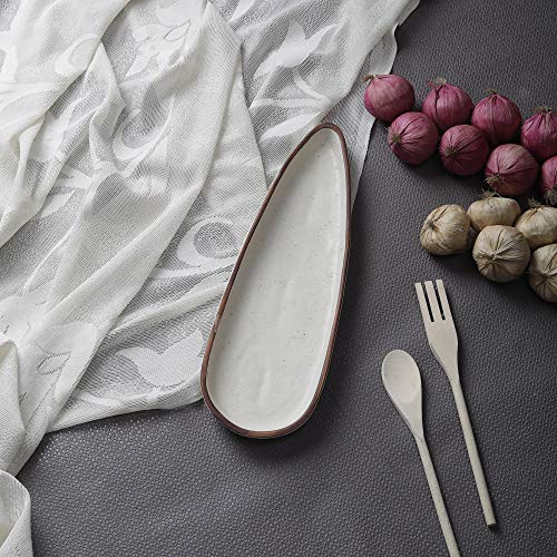 miah decor MD-317 Handcrafted Matt Finish Almond Shaped Biege Stoneware Platter - Image 5