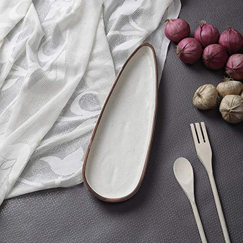 miah decor MD-317 Handcrafted Matt Finish Almond Shaped Biege Stoneware Platter - Image 1