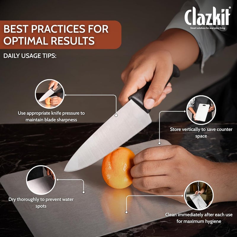 Clazkit Regular Stainless Steel Chopping Cutting Board Vegetable,Fruit,Bread & Meat Durable Safe & Heavy Duty (207 x 310 x 1mm) - Rose Gold - Image 5