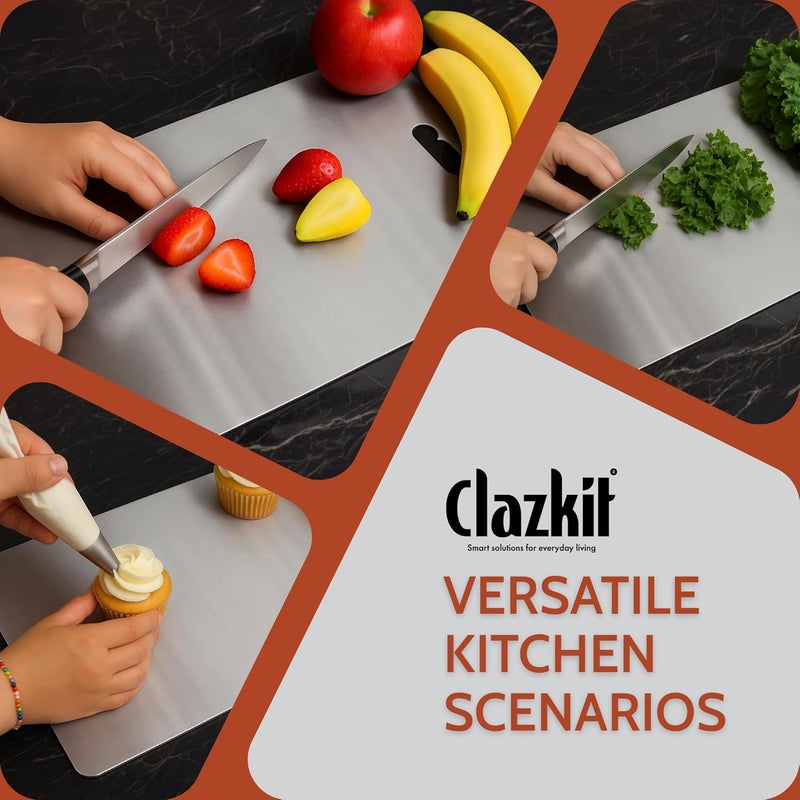 Clazkit Regular Stainless Steel Chopping Cutting Board Vegetable,Fruit,Bread & Meat Durable Safe & Heavy Duty (207 x 310 x 1mm) - Rose Gold - Image 3
