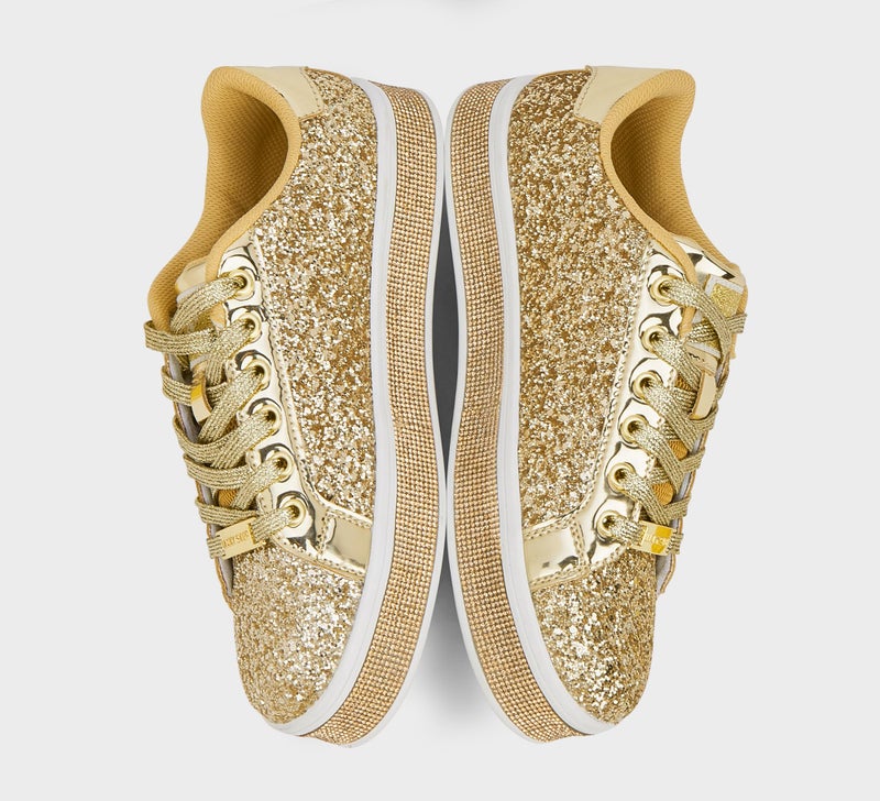 LUCKY STEP Women's Platform Glitter Sneakers | Sparkly Bling Shiny Dressy Bedazzled Wedding Bridal Fashion Walking Shoes (Gold,9 B(M) US) - Image 5