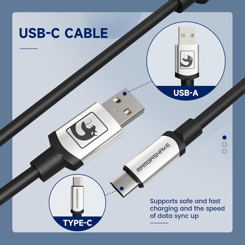 MAMBASNAKE C01 Coiled Keyboard Cable, Pro Custom USB-C Aviator Cable, Type-C to USB-A HyperSpeed Line with 8KHz Return Rate with Metal Aviation Connector for PC Gaming Keyboard-Black - Image 4