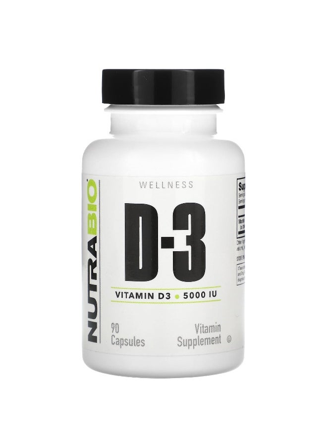NutraBio NutraBio, Vitamin D-3, 125 mcg (5,000 IU), 90 Capsules  - Image 1
