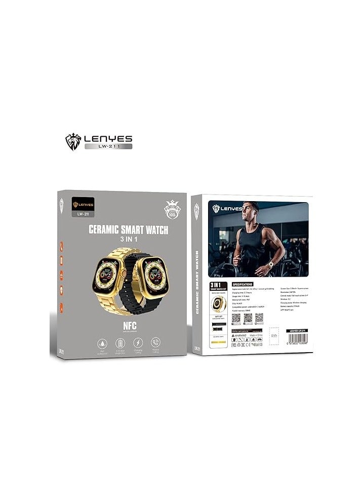 Lenyes Original Ceremic Smart Watch LW-211 3 IN 1 - Image 4
