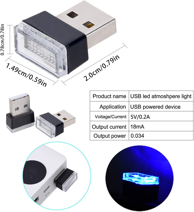 FEBRYTOLD 4Pcs Blue USB Car Interior Atmosphere Lamps, Universal Mini Led USB Lights for Car Decoration, Lighting - Image 3