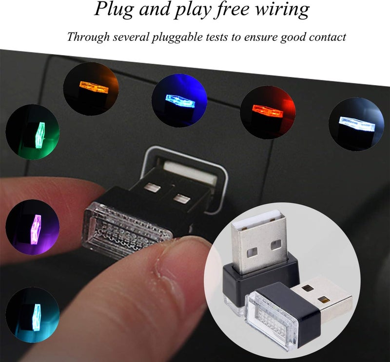 FEBRYTOLD 4Pcs Blue USB Car Interior Atmosphere Lamps, Universal Mini Led USB Lights for Car Decoration, Lighting - Image 4