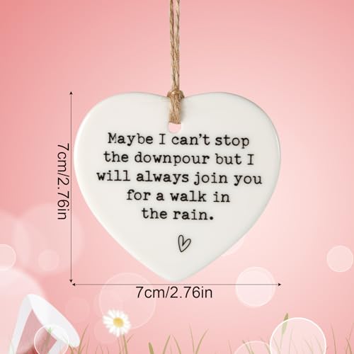 NQEUEPN Maybe I Can't Stop the Downpour Plaque, Ceramic Heart Souvenir Hanging Friendship Plaque Crafts Friendship Gift Bestie/Sister Tough Time Gift Hang Sign Ornament for Wall Door Decor - Image 2