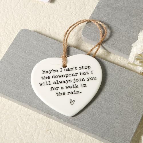 NQEUEPN Maybe I Can't Stop the Downpour Plaque, Ceramic Heart Souvenir Hanging Friendship Plaque Crafts Friendship Gift Bestie/Sister Tough Time Gift Hang Sign Ornament for Wall Door Decor - Image 3
